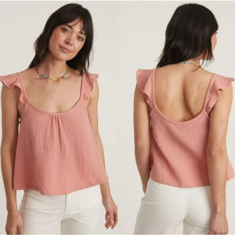 Marine Layer Jude Flutter Sleeve Tank Top Rosette Women's X-Small Boho Chic